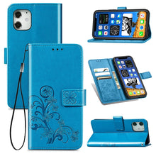 Load image into Gallery viewer, Four-leaf Clasp Embossed Buckle Mobile Phone Protection Leather Case with Lanyard &amp; Card Slot &amp; Wallet &amp; Bracket Function, For iPhone 12 Pro Max, For iPhone 12 / 12 Pro, For iPhone 12 mini