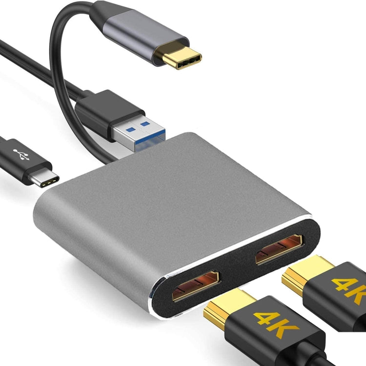 ZS-SG4T1HD2 4-in-1 Type-C to Dual HDMI + USB 3.0 Port + Type-C PD Charging Port Multi-functional HD Dock Adapter