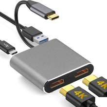 Load image into Gallery viewer, ZS-SG4T1HD2 4-in-1 Type-C to Dual HDMI + USB 3.0 Port + Type-C PD Charging Port Multi-functional HD Dock Adapter