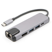Load image into Gallery viewer, USB-C/Type-C to HD 4K HDMI + RJ45 + USB 3.0 + USB 2.0 + PD 5 in 1 HUB Converter, 5 in 1