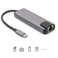 Load image into Gallery viewer, USB-C/Type-C to HD 4K HDMI + RJ45 + USB 3.0 + USB 2.0 + PD 5 in 1 HUB Converter, 5 in 1