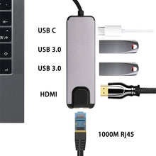 Load image into Gallery viewer, USB-C/Type-C to HD 4K HDMI + RJ45 + USB 3.0 + USB 2.0 + PD 5 in 1 HUB Converter, 5 in 1