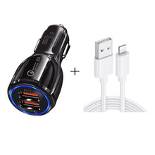 Load image into Gallery viewer, Qc3.0 Dual USB Car Charger + 8 Pin Fast Charging Line Car Charging Kit, 8 Pin (Black), 8 Pin (White)