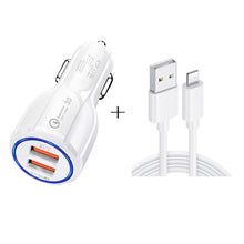 Load image into Gallery viewer, Qc3.0 Dual USB Car Charger + 8 Pin Fast Charging Line Car Charging Kit, 8 Pin (Black), 8 Pin (White)