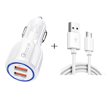 Load image into Gallery viewer, Qc3.0 Dual USB Car Charger + Micro USB Fast Charging Cable Car Charging Kit, Micro USB (White), Micro USB (Black)