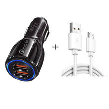 Load image into Gallery viewer, Qc3.0 Dual USB Car Charger + Micro USB Fast Charging Cable Car Charging Kit, Micro USB (White), Micro USB (Black)