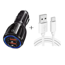 Load image into Gallery viewer, Qc3.0 Dual USB Car Charging + Type-C Fast Charging Cable Car Charging Kit, Type-C (Black), Type-C (White)