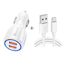 Load image into Gallery viewer, Qc3.0 Dual USB Car Charging + Type-C Fast Charging Cable Car Charging Kit, Type-C (Black), Type-C (White)