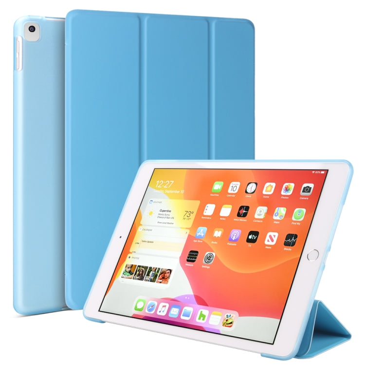 For iPad 10.2 inch 2019 / iPad Pro 10.5 inch Three-folding Surface PU Leather TPU Matte Soft Bottom Case with Holder & Sleep / Wake-up Function, Black, Rose Gold, Navy Blue, Gold, Sky blue, Red, Mint Green