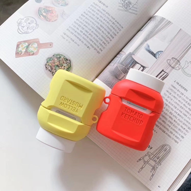 For Apple AirPods 1/2 Generation Universal Wireless Ketchup Bluetooth Hadphone Protective Case, Ketchup Yellow