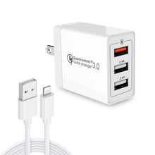 Load image into Gallery viewer, SDC-30W 2 in 1 USB to 8 Pin Data Cable + 30W QC 3.0 USB + 2.4A Dual USB 2.0 Ports Mobile Phone Tablet PC Universal Quick Charger Travel Charger Set,  US Plug