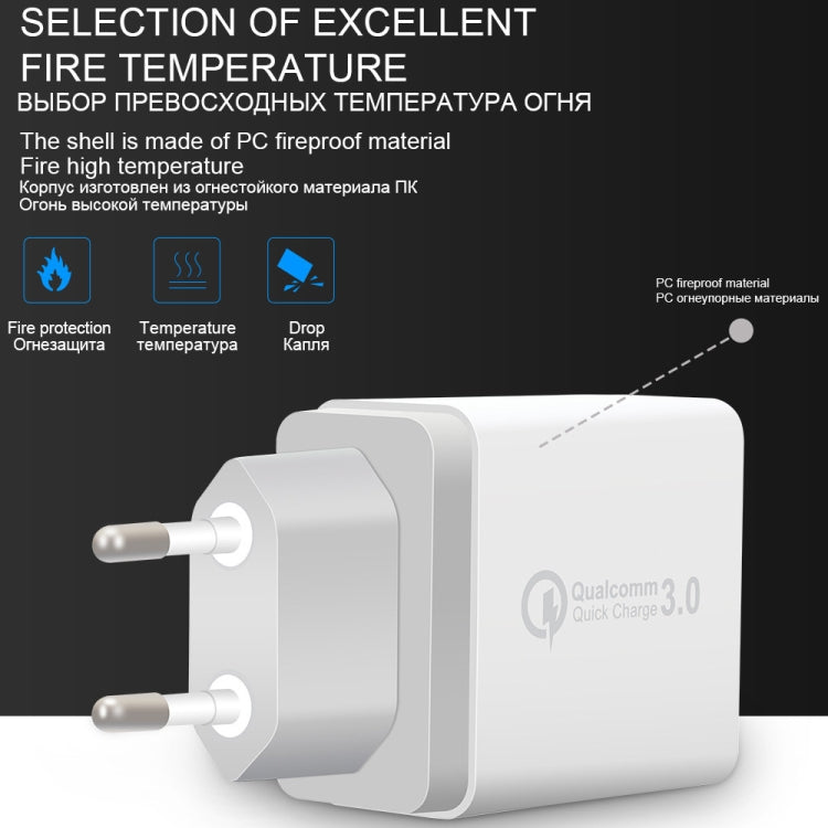 SDC-30W 2 in 1 USB to 8 Pin Data Cable + 30W QC 3.0 USB + 2.4A Dual USB 2.0 Ports Mobile Phone Tablet PC Universal Quick Charger Travel Charger Set, EU Plug