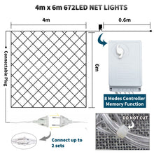 Load image into Gallery viewer, 4x6m 672 LEDs Waterproof Fishing Net Lights Curtain String Lights Fairy Wedding Party Holiday Decoration Lamps 220V, EU Plug