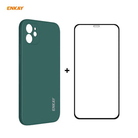 For iPhone 12 mini Hat-Prince ENKAY ENK-PC0672 Liquid Silicone Straight Edge Shockproof Case + 0.26mm 9H 2.5D Full Glue Tempered Glass Film, For iPhone 12 mini