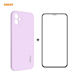 For iPhone 12 mini Hat-Prince ENKAY ENK-PC0672 Liquid Silicone Straight Edge Shockproof Case + 0.26mm 9H 2.5D Full Glue Tempered Glass Film, For iPhone 12 mini