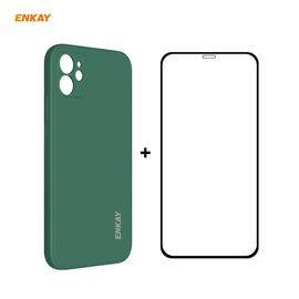For iPhone 12 Hat-Prince ENKAY ENK-PC0682 Liquid Silicone Straight Edge Shockproof Case + 0.26mm 9H 2.5D Full Glue Tempered Glass Film, For iPhone 12