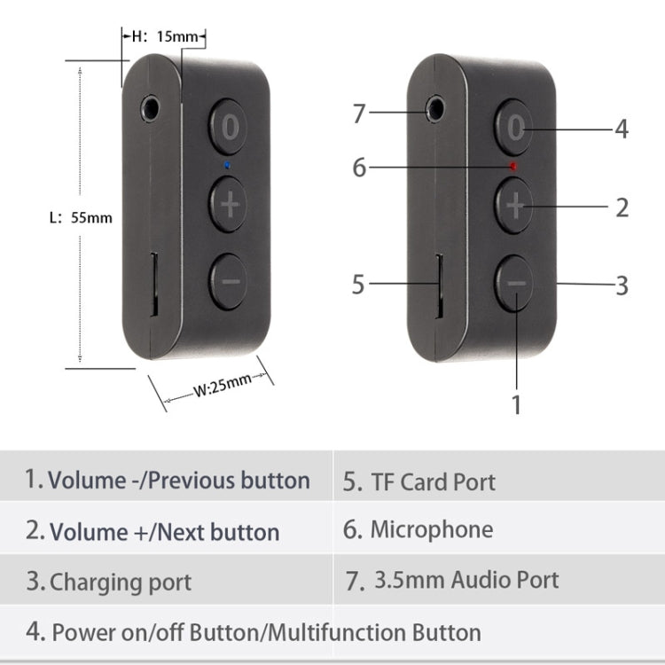 BR03 Card Car Bluetooth 5.0 Receiver Speaker Music Wireless Audio Receiver Bluetooth Hands-free Call