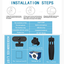 Load image into Gallery viewer, B1 4 Million Pixels 2K Resolution HD 1080P 360 Degrees Rotation Webcam with Mic &amp; Tripod