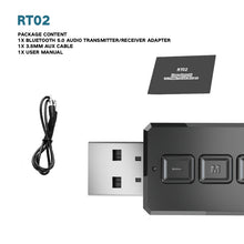 Load image into Gallery viewer, RT02 USB Bluetooth Audio Adapter Receives Transmits 2-in-1 Bluetooth 5.0 Hands-free Talk Car Bluetooth Receiver