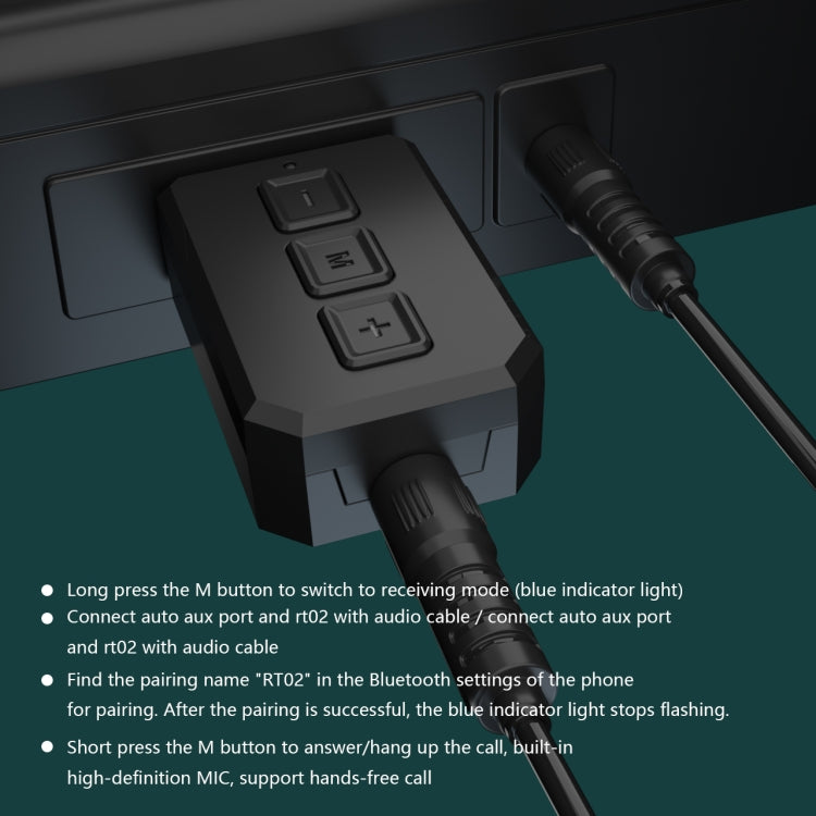 RT02 USB Bluetooth Audio Adapter Receives Transmits 2-in-1 Bluetooth 5.0 Hands-free Talk Car Bluetooth Receiver