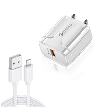Load image into Gallery viewer, LZ-023 18W QC 3.0 USB Portable Travel Charger + 3A USB to 8 Pin Data Cable, US Plug, USB to 8 Pin Data Cable, US Plug, 8 Pin Data Cable, US Plug