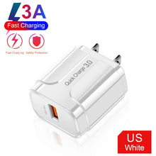 Load image into Gallery viewer, LZ-023 18W QC 3.0 USB Portable Travel Charger + 3A USB to 8 Pin Data Cable, US Plug, USB to 8 Pin Data Cable, US Plug, 8 Pin Data Cable, US Plug