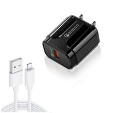 Load image into Gallery viewer, LZ-023 18W QC 3.0 USB Portable Travel Charger + 3A USB to 8 Pin Data Cable, US Plug, USB to 8 Pin Data Cable, US Plug, 8 Pin Data Cable, US Plug