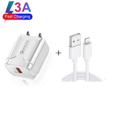 Load image into Gallery viewer, LZ-023 18W QC 3.0 USB Portable Travel Charger + 3A USB to 8 Pin Data Cable, US Plug, USB to 8 Pin Data Cable, US Plug, 8 Pin Data Cable, US Plug