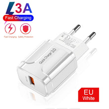 Load image into Gallery viewer, LZ-023 18W QC 3.0 USB Portable Travel Charger + 3A USB to 8 Pin Data Cable, EU Plug, 8 Pin Data Cable, EU Plug