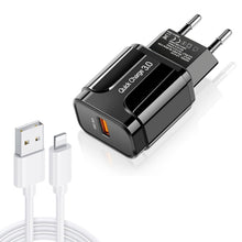 Load image into Gallery viewer, LZ-023 18W QC 3.0 USB Portable Travel Charger + 3A USB to 8 Pin Data Cable, EU Plug, 8 Pin Data Cable, EU Plug