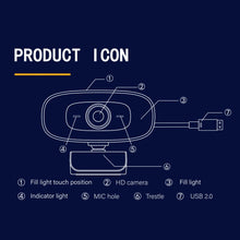 Load image into Gallery viewer, C10 2K HD Without Distortion 360 Degrees Rotate Three-speed Fill Light USB Free Drive Webcams, Built-in  Sound Clearer Microphone