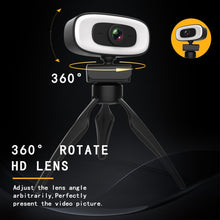 Load image into Gallery viewer, C10 2K HD Without Distortion 360 Degrees Rotate Three-speed Fill Light USB Free Drive Webcams, Built-in  Sound Clearer Microphone
