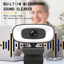Load image into Gallery viewer, C10 2K HD Without Distortion 360 Degrees Rotate Three-speed Fill Light USB Free Drive Webcams, Built-in  Sound Clearer Microphone