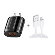 Load image into Gallery viewer, Dual USB Portable Travel Charger + 1 Meter USB to 8 Pin Data Cable, US Plug