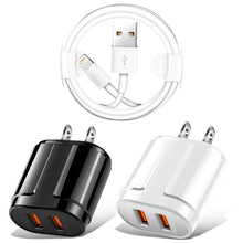 Load image into Gallery viewer, Dual USB Portable Travel Charger + 1 Meter USB to 8 Pin Data Cable, US Plug