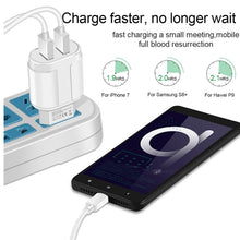 Load image into Gallery viewer, Dual USB Portable Travel Charger + 1 Meter USB to 8 Pin Data Cable, US Plug