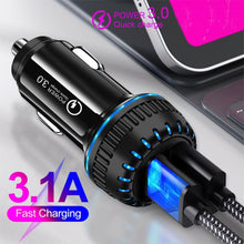 Load image into Gallery viewer, YSY-349 QC3.0 Dual USB Port Car Charger + 1m 3A USB to Micro USB Data Cable, with Micro USB Cable