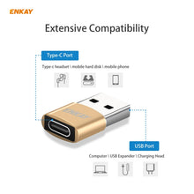 Load image into Gallery viewer, ENKAY ENK-AT105 USB Male to FemaleType-C Aluminium Alloy Adapter Converter, Support Quick Charging &amp; Data Transmission