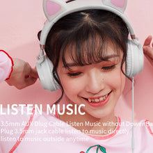 Load image into Gallery viewer, P28 Cat Ear Wired Headphone Muisc Stereo Headset with Microphone