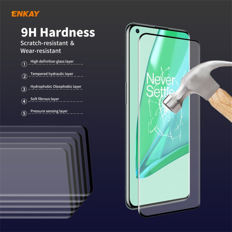 For OnePlus 9 Pro ENKAY Hat-Prince 0.26mm 9H 3D Explosion-proof Full Screen Curved Heat Bending Tempered Glass Film
