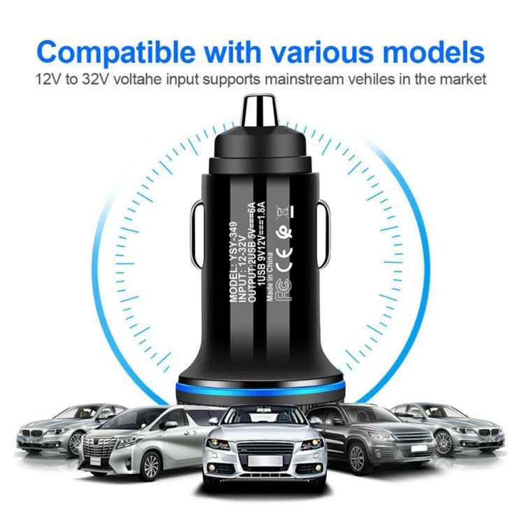 YSY-349 QC3.0 Dual Port USB Car Charger + 3A USB to USB-C / Type-C Data Cable, Length: 1m, with USB-C / Type-C Cable