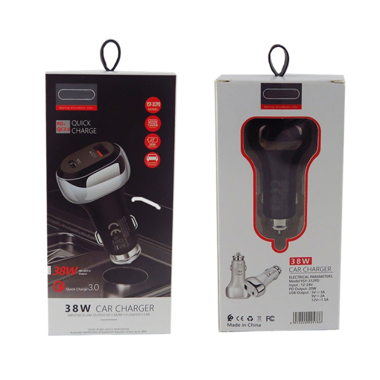 YSY-312PD PD 20W USB-C / Type-C + QC3.0 18W USB Interface 38W High-power Car Charger, PD 20W