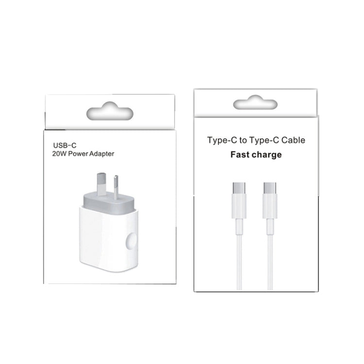 20W PD 3.0 Travel Fast Charger Power Adapter with USB-C / Type-C to Type-C Fast Charge Data Cable, AU Plug, 1m, 2m