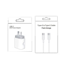 Load image into Gallery viewer, 20W PD 3.0 Travel Fast Charger Power Adapter with USB-C / Type-C to Type-C Fast Charge Data Cable, AU Plug, 1m, 2m