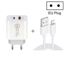 Load image into Gallery viewer, 20W PD Type-C + QC 3.0 USB Interface Fast Charging Travel Charger with USB to 8 Pin Fast Charge Data Cable, EU Plug, US Plug, AU Plug