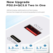 Load image into Gallery viewer, 20W PD Type-C + QC 3.0 USB Interface Fast Charging Travel Charger with USB to 8 Pin Fast Charge Data Cable, EU Plug, US Plug, AU Plug
