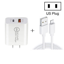 Load image into Gallery viewer, 20W PD Type-C + QC 3.0 USB Interface Fast Charging Travel Charger with USB to 8 Pin Fast Charge Data Cable, EU Plug, US Plug, AU Plug
