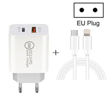 Load image into Gallery viewer, 20W PD Type-C + QC 3.0 USB Interface Fast Charging Travel Charger with USB-C / Type-C to 8 Pin Fast Charge Data Cable, EU Plug, US Plug, AU Plug