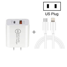 Load image into Gallery viewer, 20W PD Type-C + QC 3.0 USB Interface Fast Charging Travel Charger with USB-C / Type-C to 8 Pin Fast Charge Data Cable, EU Plug, US Plug, AU Plug