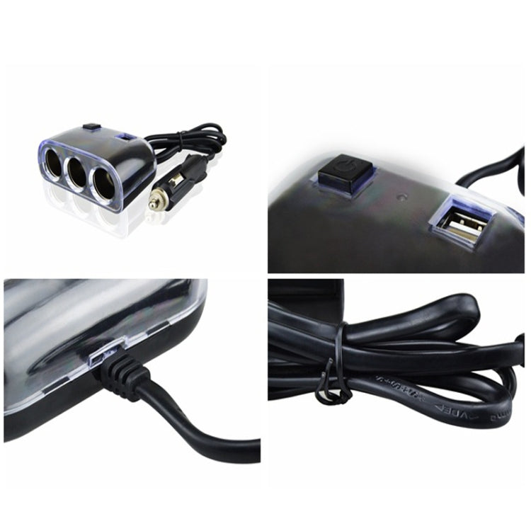 Car Cigarette Lighter Splitter Adapter 3 Socket Cigarette Lighter Splitter Dual USB Car Charger On/Off Switches 12V Car Splitter Adapter, 1505